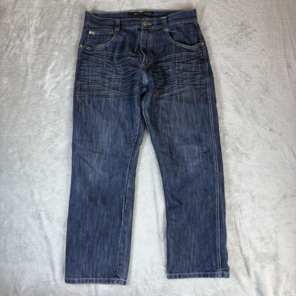 SouthPole Jeans Mens 34x30 (Fits 34x30) Black Y2K Skater Baggy Wide Leg 4180